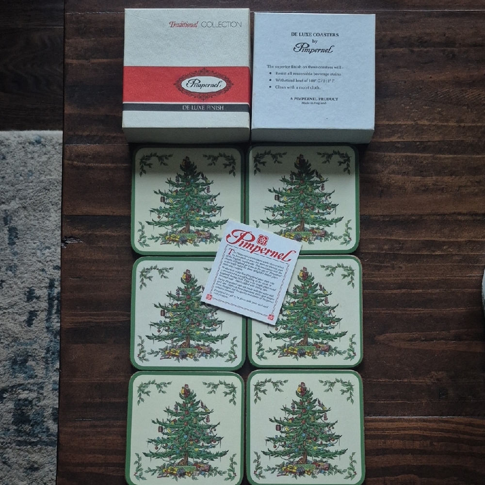 Set Of 6 Vintage PIMPERNEL Christmas Tree Spode Coasters